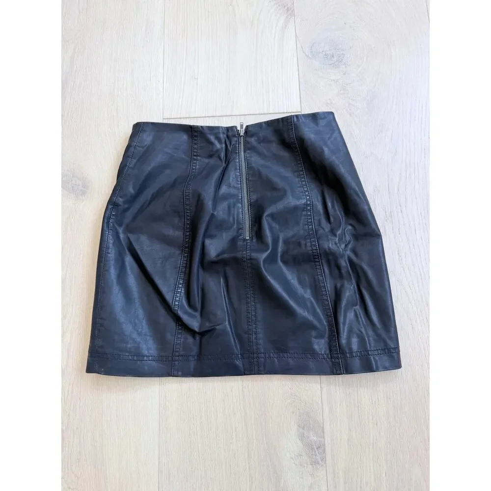 Free People Black Faux Leather Mini Skirt size 4